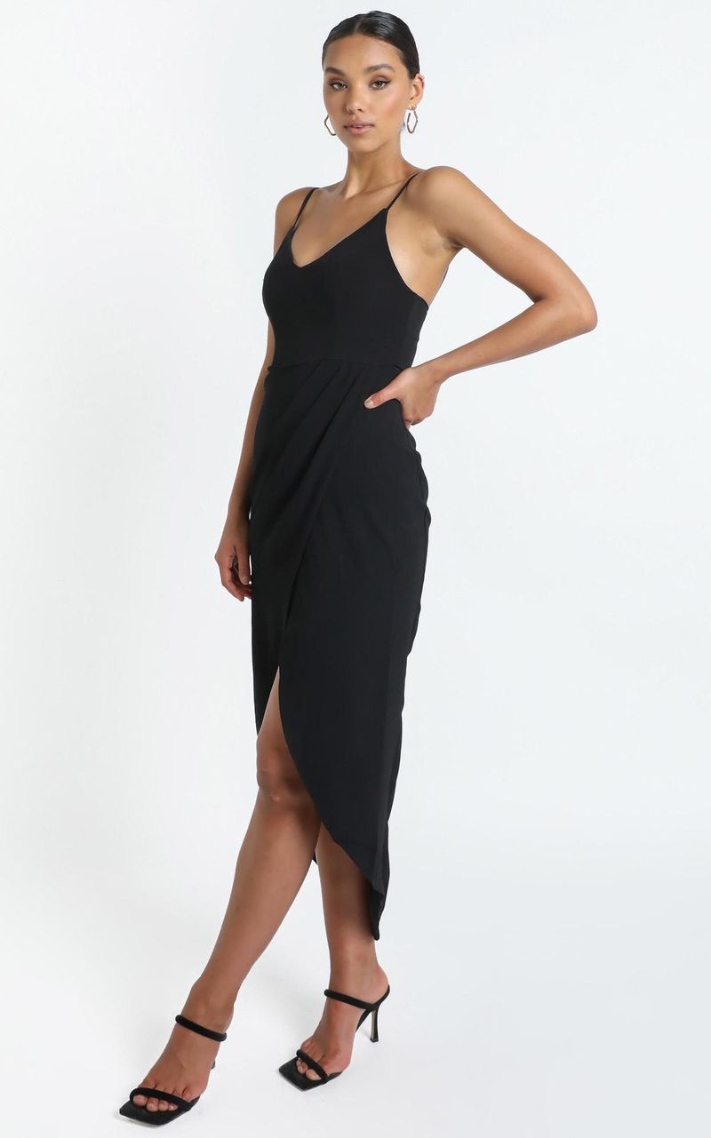 Abito elegante asimmetrico con volant e vita alta con scollo a V da donna - Abito midi aderente in maglia senza maniche per donna, dall'ufficio alla festa, disponibile_voghion.com