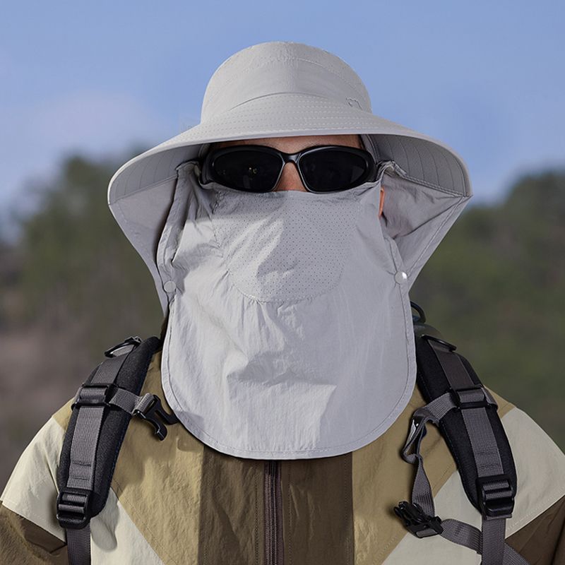 Moda Xioguan 100% poliestere 4 primavera/estate maschera da pescatore all'aperto, cappello di protezione, cappello da sole a scialle a tesa larga_voghion.com