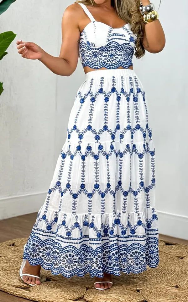 Abito due pezzi con gonna lunga stampata, stile etnico, per il tempo libero, da donna_voghion.com