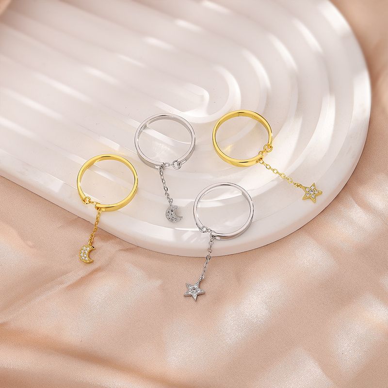 Anello a catena con stella e luna, alla moda, personalità femminile, rete rossa, anello con nappa geometrica, dito indice, moda, nuovo, femminile_voghion.com