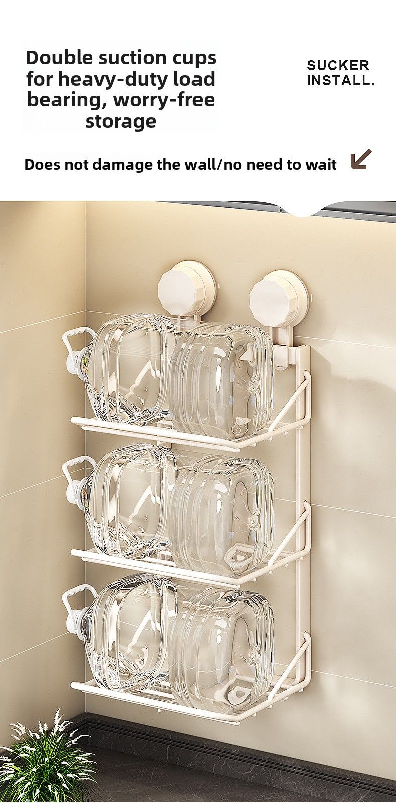 New Kitchen Suction Cup Household Multi-layer No-drill Prep Tool Wall-mounted Storage Rack_voghion.com
