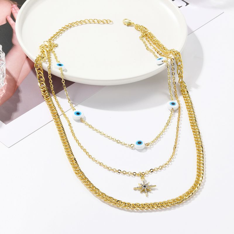 Schmuckset mit fünfzackigen Sternen, die auf einer mehrlagigen Halskette aus Zirkoniametall gestapelt sind, neuer Stil_voghion.com
