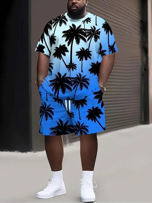 Conjunto de camiseta deportiva de manga corta con estampado digital personalizado, informal y de talla grande para hombre_voghion.com