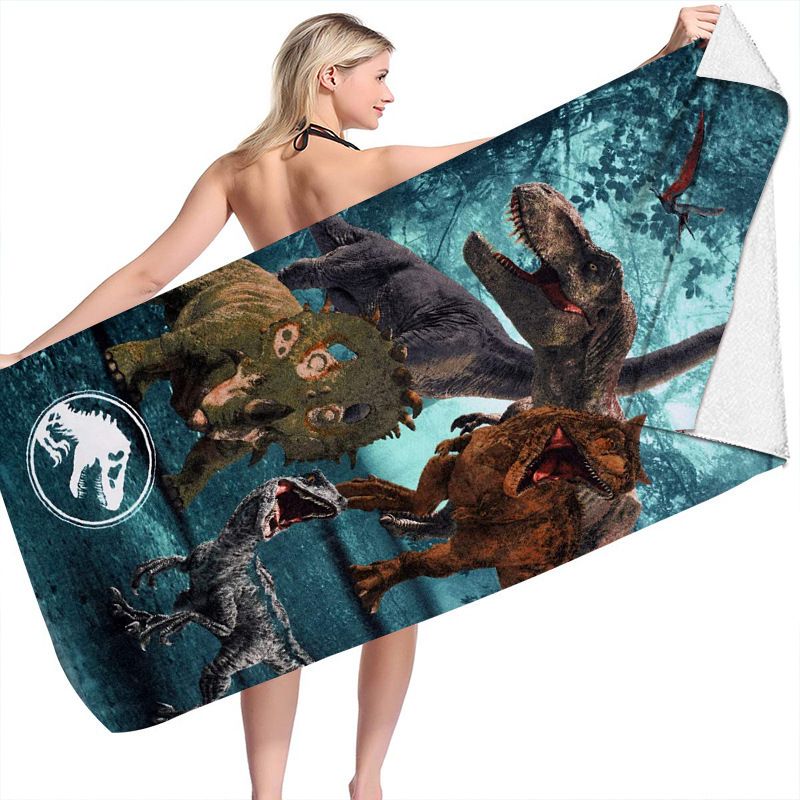 Toallas de playa de la serie Dinosaur 3D, toallas de playa de fibra ultrafina, toallas de baño para natación, toallas cuadradas versátiles, toallas de playa_voghion.com