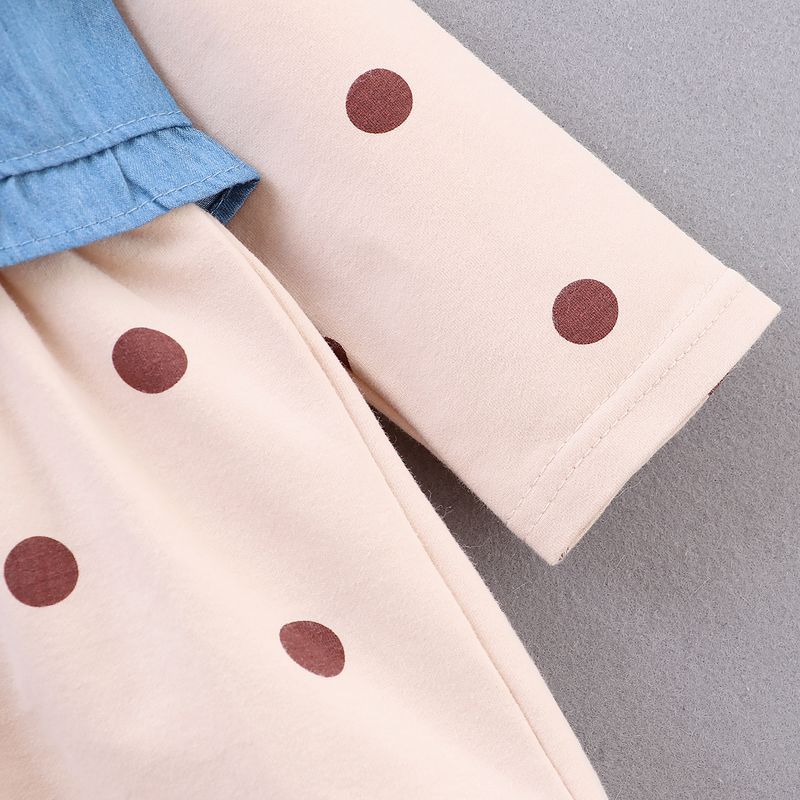 Foreign trade cross-border dropshipping 19 autumn style knitted denim two-piece set polka dot Korean style children's skirt Q516_voghion.com