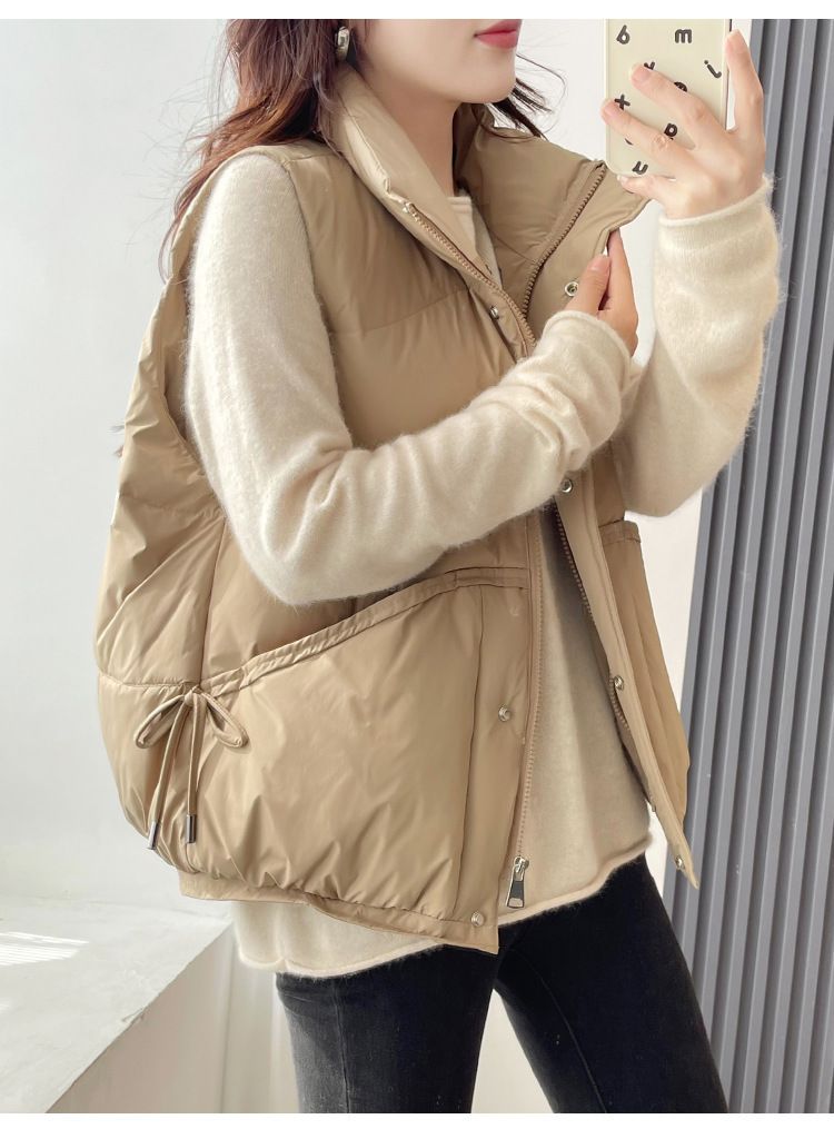 Gilet matelassé pour femme – Motif 3D et col montant zippé (Indispensable pour superposer les vêtements d'hiver légers)_voghion.com