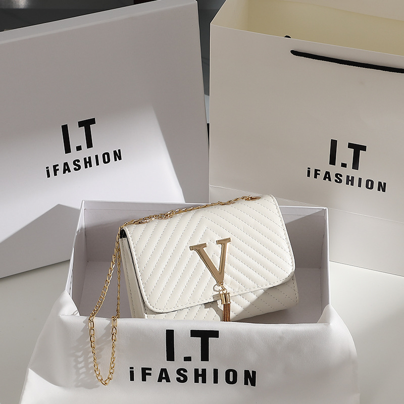 Borsa a tracolla ricamata a righe semplice e versatile di nuova tendenza della moda 2024 con borsa a tracolla singola a spalla con decorazione a nappa a forma di V_voghion.com