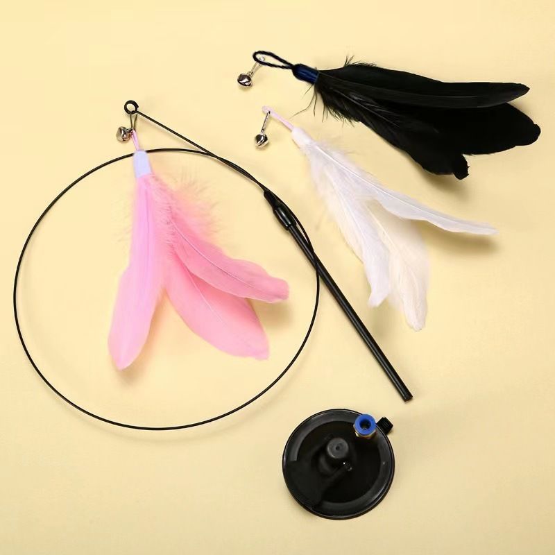 Wand Accessories Teaser Suction Cup Cat Long Rod Feather With Bell Boredom Relief Self-Entertainment Pet Toy_voghion.com