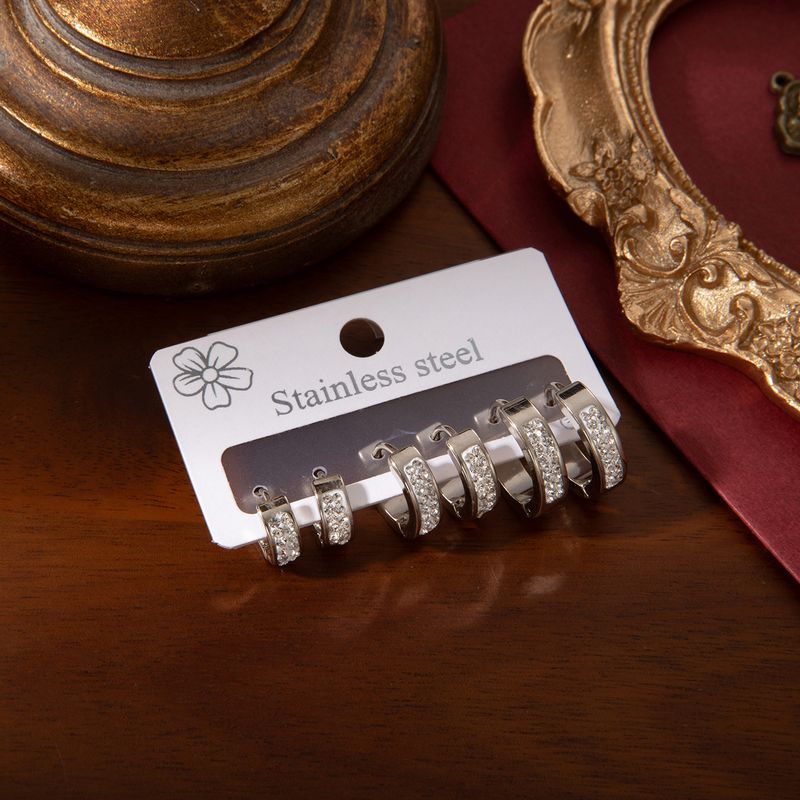 Minimalist High-End Zircon Hoop New Titanium Steel Earrings 3-Piece Set Geometric Versatile Circle Ear Clips_voghion.com