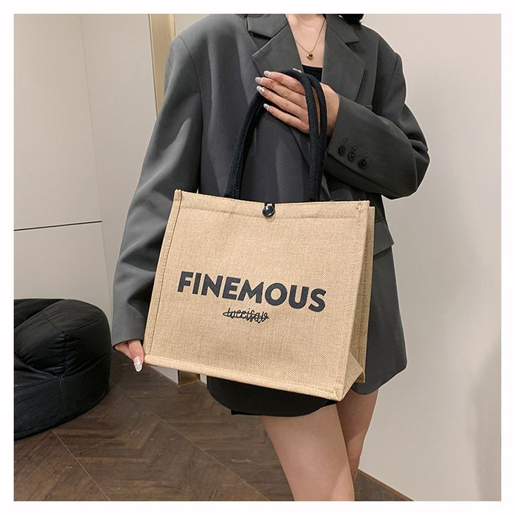 Beach Bag Thickened Large Capacity Linen Underarm Bag Shopping Bag Commuter Tote Bag Premium Casual Hand Bill Shoulder Bag Minimalism_voghion.com