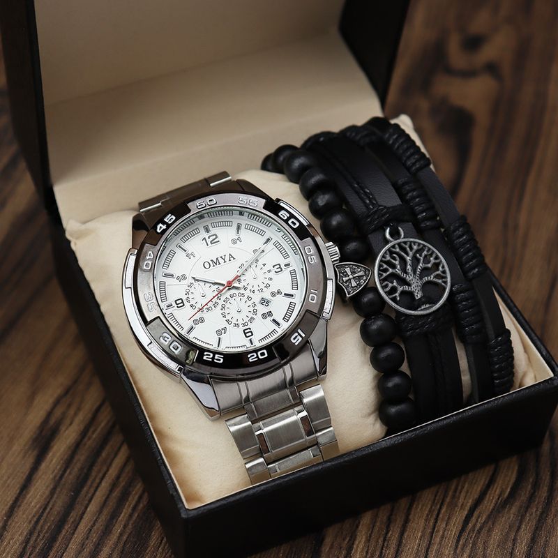 Wasserdichte Herrenuhr Geschenkbox-Set Armband Kalender Quarz Drehgehäuse Edelstahlarmband_voghion.com