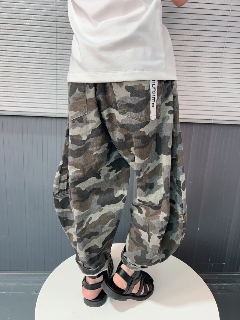 Pantalon de jogging décontracté pour enfant (3-8 ans, 90-140 cm, 100 % coton, imprimé camouflage/léopard)_voghion.com