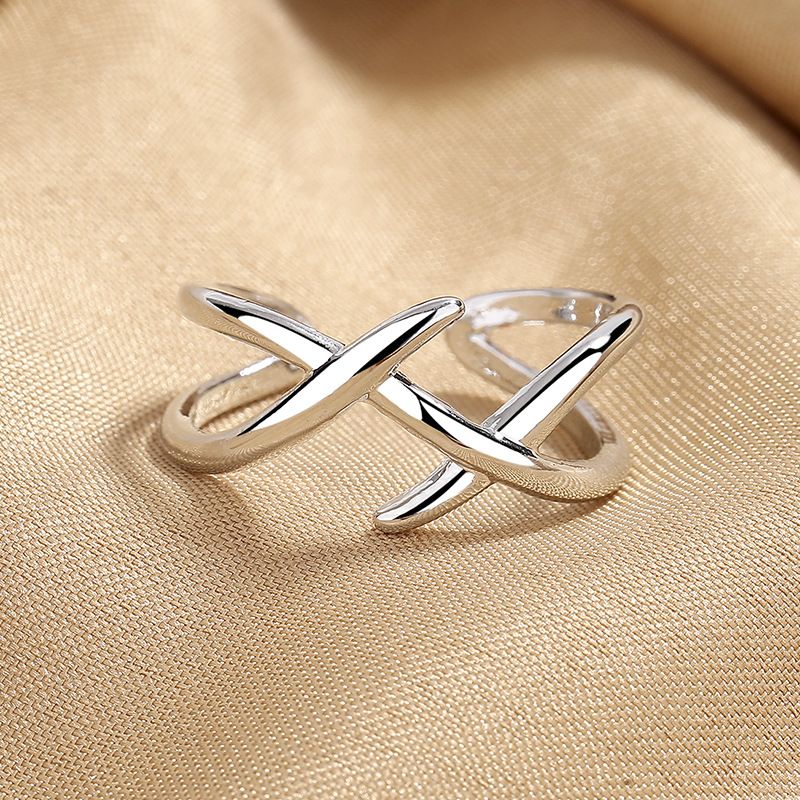925 Sterling Silver Niche Design X Line For Women Trendy Hip-Hop Plain Open Index Finger Ring Cross Mirror Hand Jewelry_voghion.com