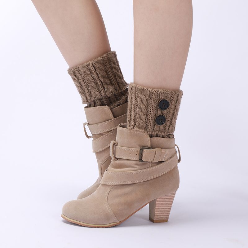 Bottes chaudes en laine neuve pour femmes, couvre-pieds, tricot d'automne et d'hiver, torsades de pâte frite, bouton, jambe courte, protège-genoux_voghion.com