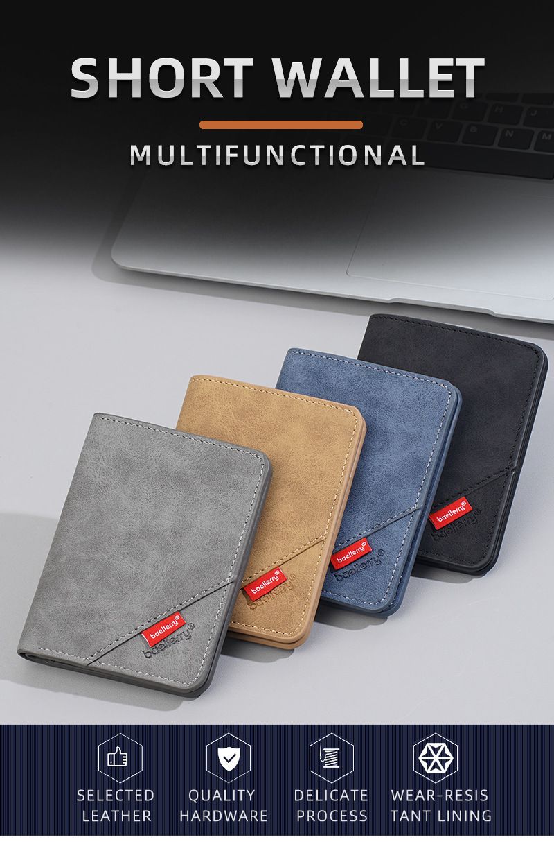 New Men's Short Wallet With A Premium Feel, Student-friendly, Frosted, Bifold Leather Wallet, Simple Design With Multiple Card Slots, Card Holder, Car_voghion.com