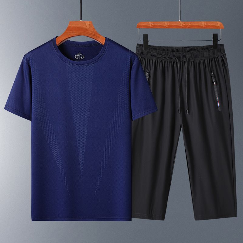 2025 New Ice Silk Set Short Sleeve T-Shirt Shorts Summer Casual Sports Dad Men's Fashion_voghion.com