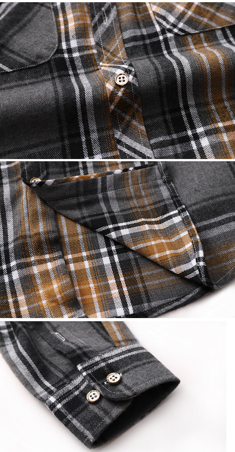 Men's Shirt Double Pocket Plaid Handsome Youth Long-sleeved Shirt Trendy_voghion.com