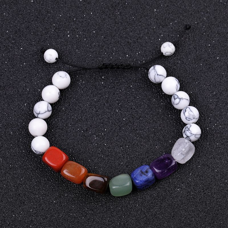 Bracelet tressé fait main en pierres précieuses : agate, pin blanc, calcédoine, magnétite et pierre volcanique (bijoux en cristal énergétique)_voghion.com