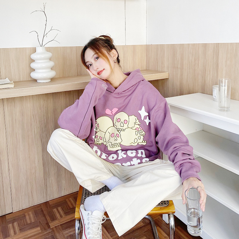 Abbigliamento da uomo Felpa con cappuccio da uomo allentata di nicchia scheletro maschile e femminile_voghion.com