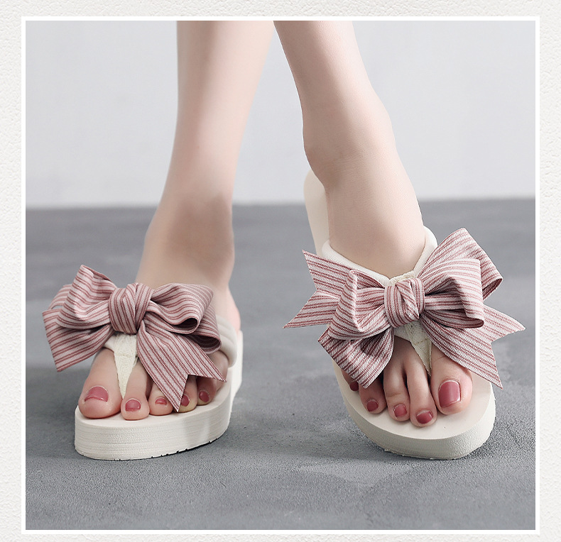 Hochhackige, schleifenförmige Sandalen mit Fischgrätenmuster im Drag-Stil aus Biskuitkuchen, dicke Sohle, rutschfeste Urlaubspantoffeln für Damen_voghion.com