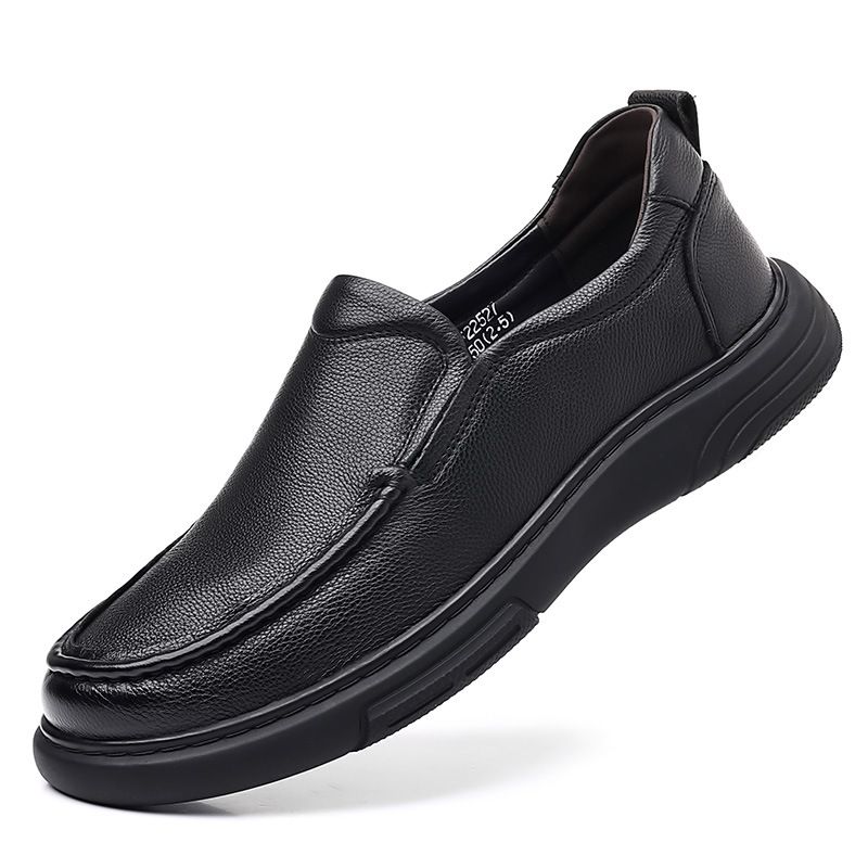 Lässige Ein-Fuß-Loafer aus Leder mit runder Zehenpartie, für Herren, rutschfeste Oberschicht aus Rindsleder_voghion.com