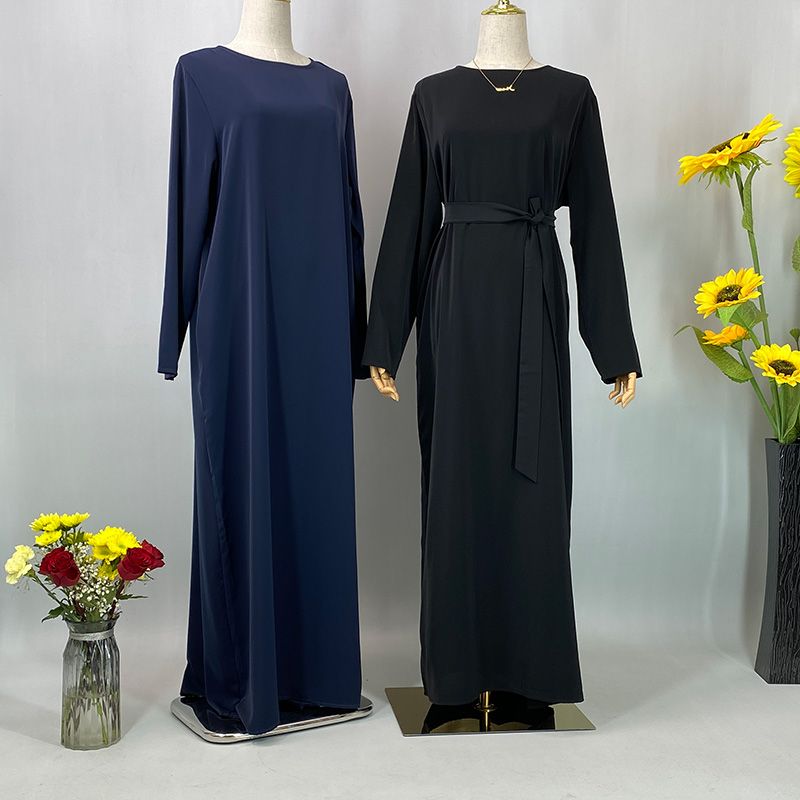 Cepli Müslüman Elbiseler İslami Günlük Sade Uzun Elbiseler Fas Kaftanı Kadın Dubai Kaftanı Ramazan Siyah İslami Abayalar_voghion.com