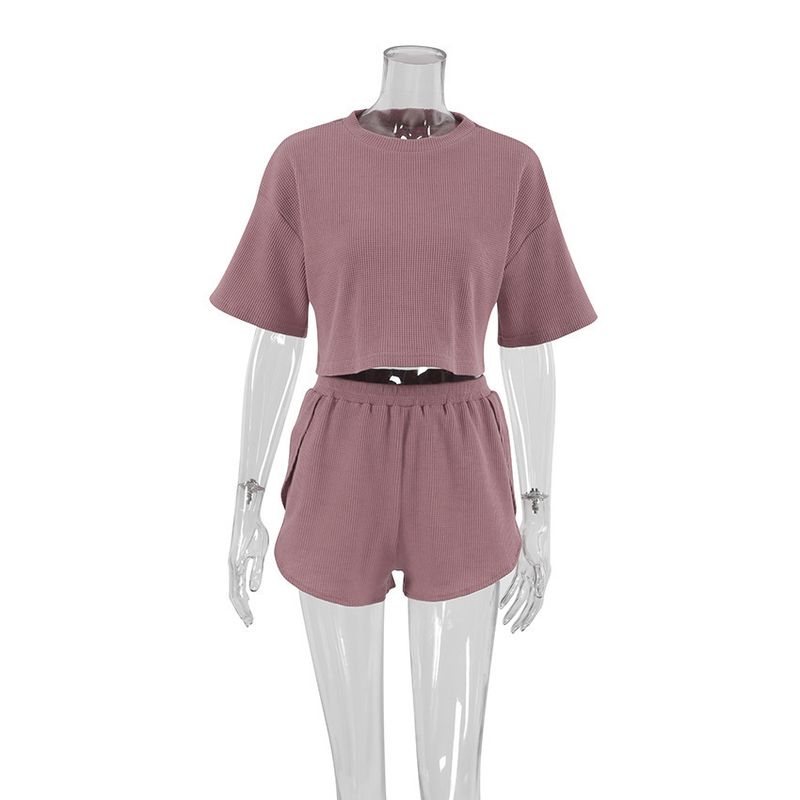 2024 Autumn Fashion Knitted Short Sleeve Pajamas Two-Piece Set Casual Cool Breathable Women's Homewear_voghion.com