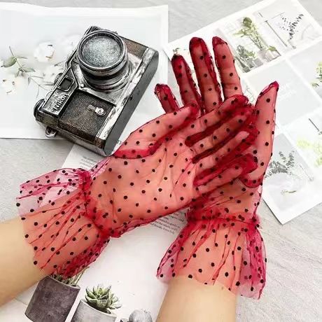 Sommer für Frauen Sonnenschutz gefleckte Radbekleidung kurze dünne Mesh Spitze Hochzeit Handschuhe_voghion.com