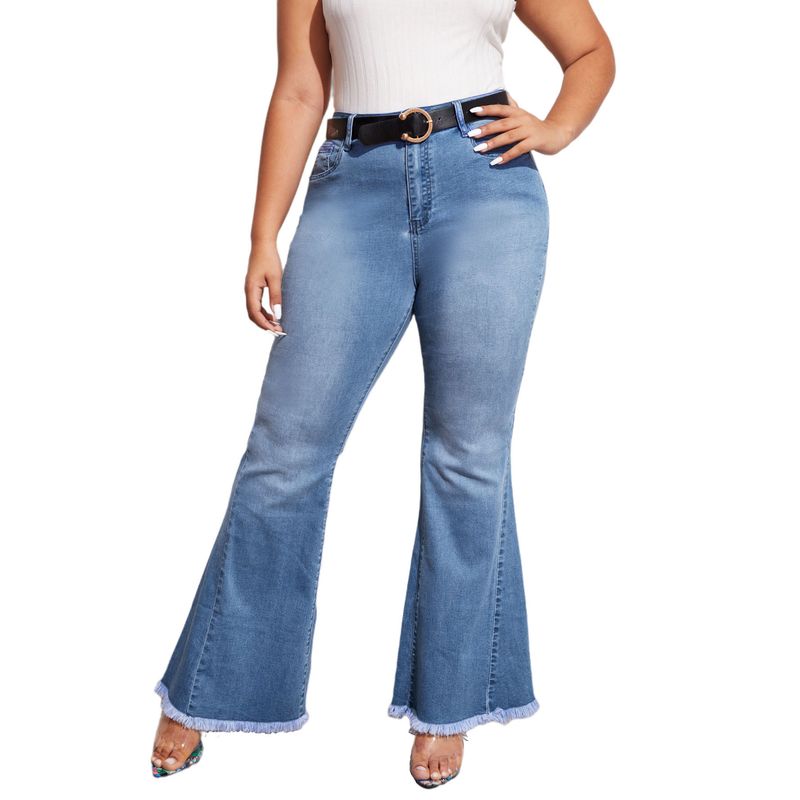 Women's clothing HSF2347 fashion versatile wide-leg washed stretch denim bell-bottom pants_voghion.com