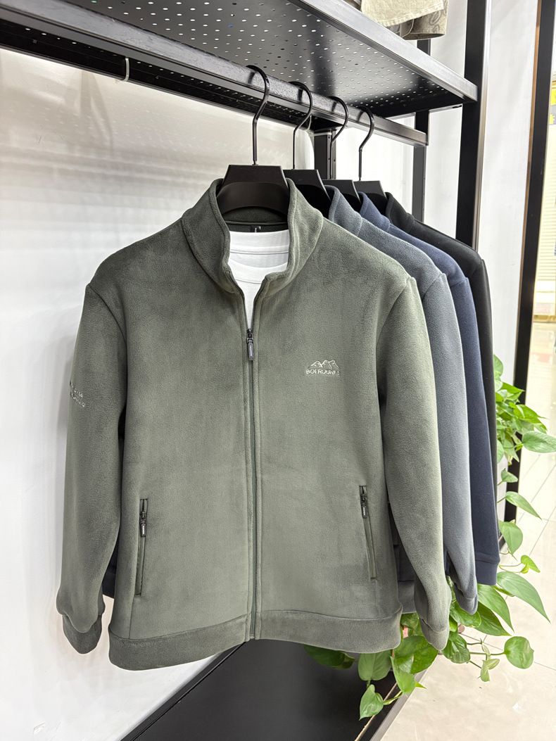 Giacca in pile con cerniera e collo alto da uomo - Pullover caldo con morbida fodera in sherpa, leggero e comodo per l'abbigliamento casual da lavoro e quotidiano_voghion.com