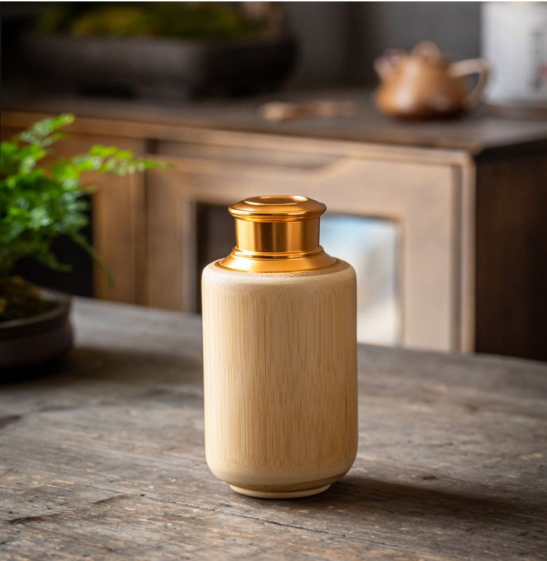Bamboo Tea Caddy Handmade Wood with Chinese Style Portable Bamboo Tea Tube Storage Container Sealed for Household Use_voghion.com