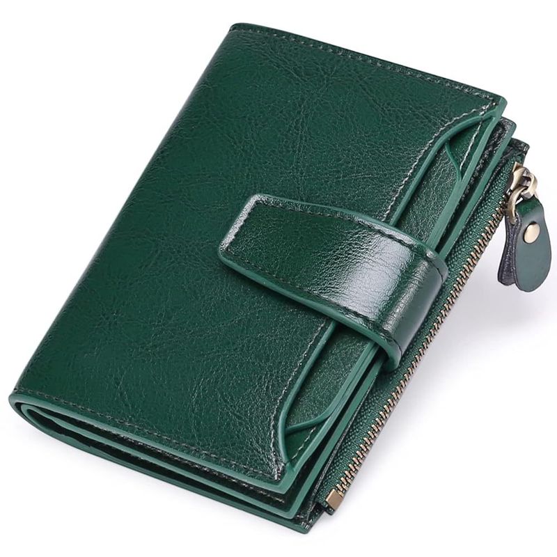 Ölwachs-Leder-Geldbörse für Damen, kurz, multifunktional, mit Reißverschluss, Geldklammer, große Kapazität, Kartenhalter, Münzbörse_voghion.com