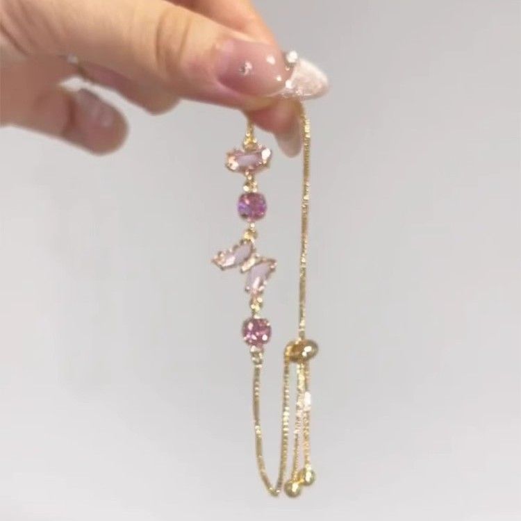 Superglänzendes rosa Schmetterlings-Zirkonarmband für Damen, süßes, exquisites, hochwertiges und vielseitiges Nischendesign der Runaway Princess_voghion.com