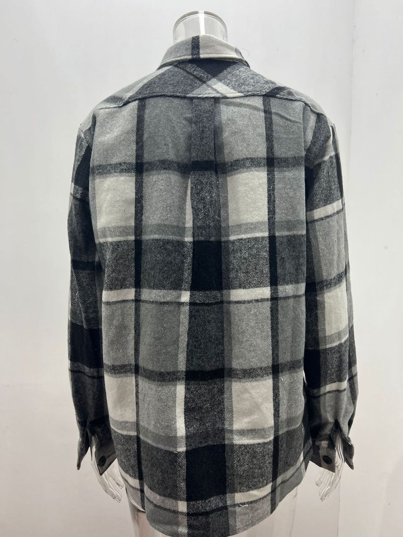 Herrenbekleidung kariertes Hemd langärmlige Knopf-Freizeitjacke_voghion.com