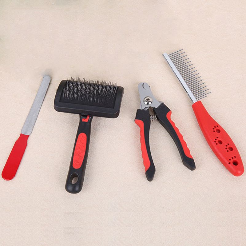 Sommerhaar-Hundepflegeset, vierteilig, Kamm, Bürste, Nagelknipser, Feile, Reinigungsset_voghion.com