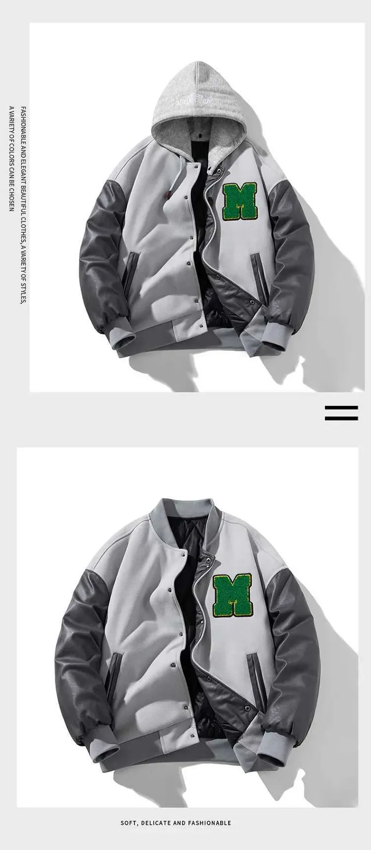 Vestes en cuir, vestes rouges : veste de baseball tendance, vestes d'hiver en fourrure pour hommes - Parka chaude boutonnée style universitaire_voghion.com