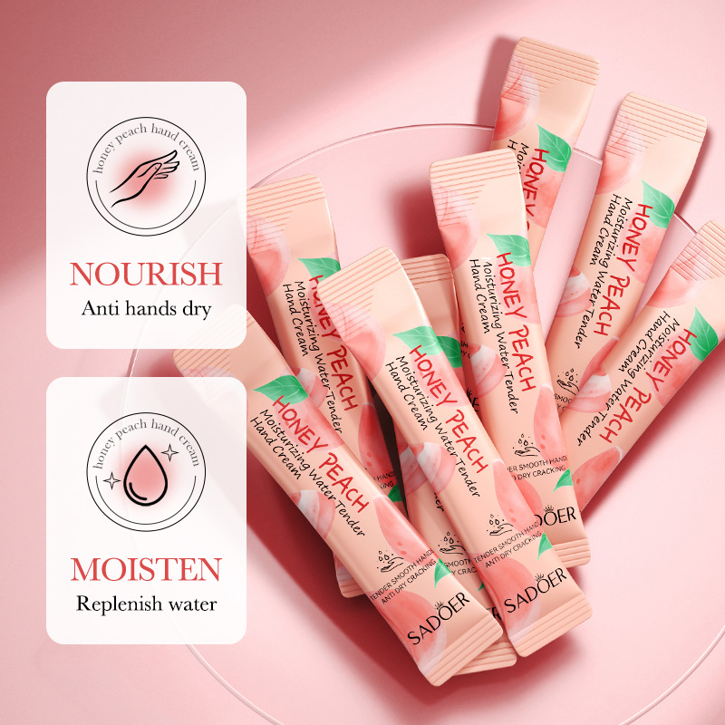 Crema mani a righe autunnale e invernale idratante e nutriente alla pesca SADOER in inglese_voghion.com
