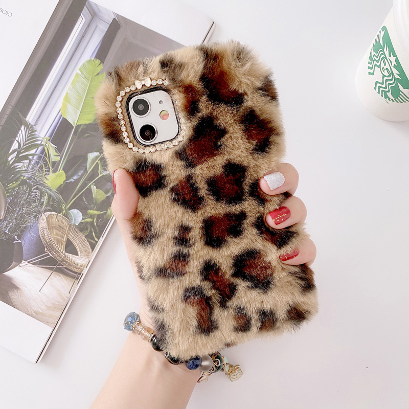 Plush leopard print suitable for iphone13promax Apple 12/11 mobile phone case XS/XR girl 78plus soft case_voghion.com