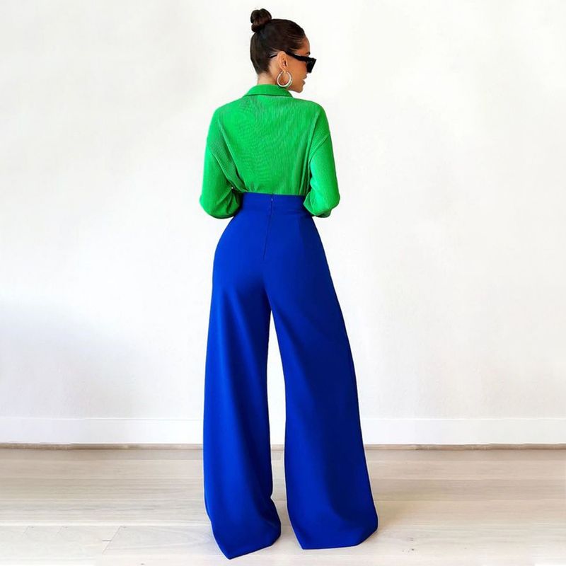 Damenbekleidung, drapiert, locker, schmal, weites Bein, einfarbig, gerader Stil, modische Freizeithose_voghion.com
