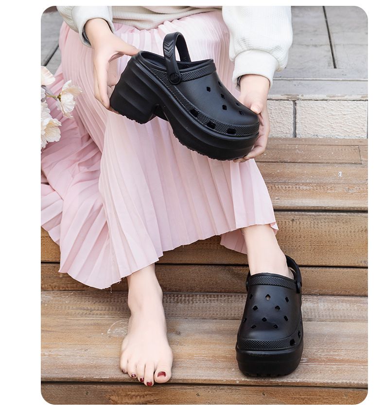 High heeled hole shoes for women in summernon slip and deodorant thick soles, height enhancing fashion, advanced EVA two wear ins closed toe slippers_voghion.com