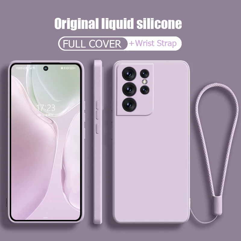 Husa de telefon cu cureaua de incheietura din silicon lichid pentru Samsung Galaxy A51 A42 S8 S9 S10 S20 S21 S22 Plus Ultra Note 8 9 10 Plus moale_voghion.com