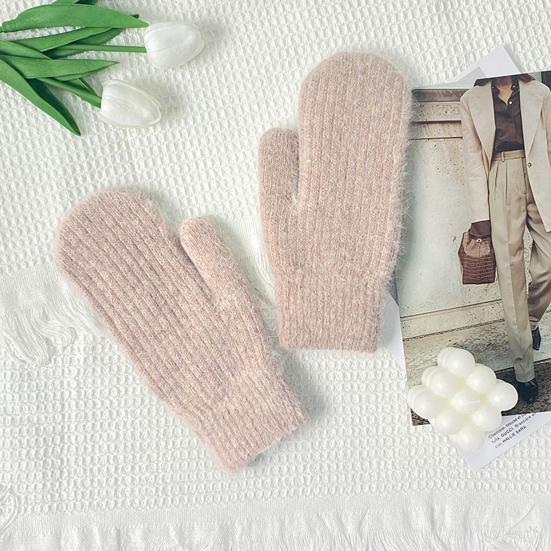 Coprisacco in lana lavorata a maglia M e guanti invernali antivento caldi e spessi per adulti, più guanti in pelliccia di coniglio in velluto_voghion.com