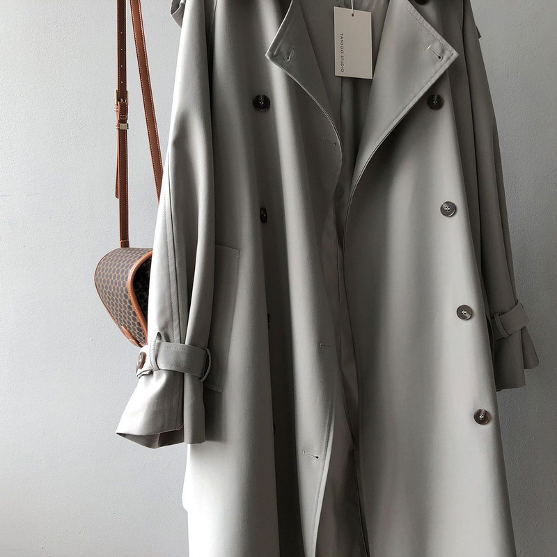 Trench Coat for Women 2023 New In Outerwears Elegant Women's Overcoat Casual Solid Double Breasted Jackets Turn-down_voghion.com