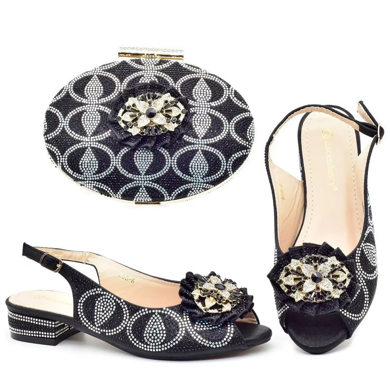 Women's low heeled sandals with evening bag matching drill button_voghion.com
