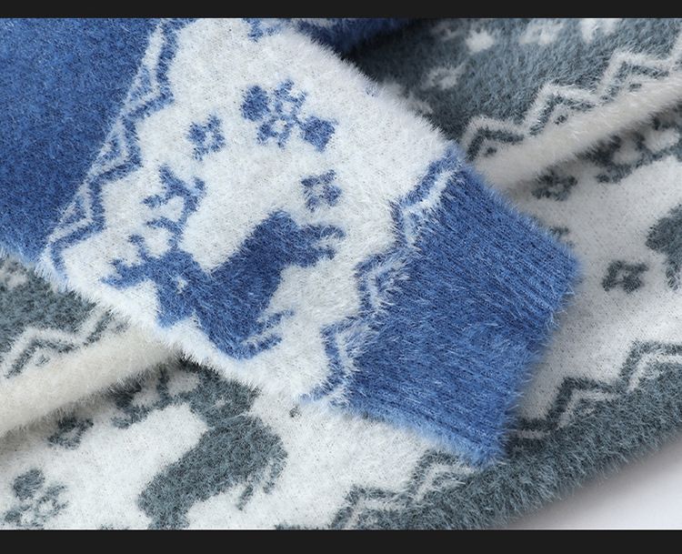 Men's 2023 Winter New Korean Edition Mink Fleece Round Neck Little Deer Sweater_voghion.com