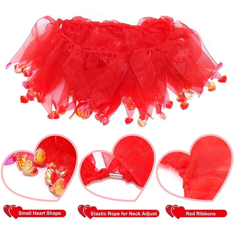 Herzförmiges Stirnband für Hunde, bauschiger Rock, Kostüm, rot, für Feiertage, Valentinstag, Party-Zubehör_voghion.com