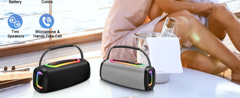 Portable Bluetooth-Speaker,Punchy Bass Clear Treble,IP6 Waterproof Wireless Speakers With RGB Multi-Color Rhythm Lights For Outdoor/Party/Beach ,Gift_voghion.com