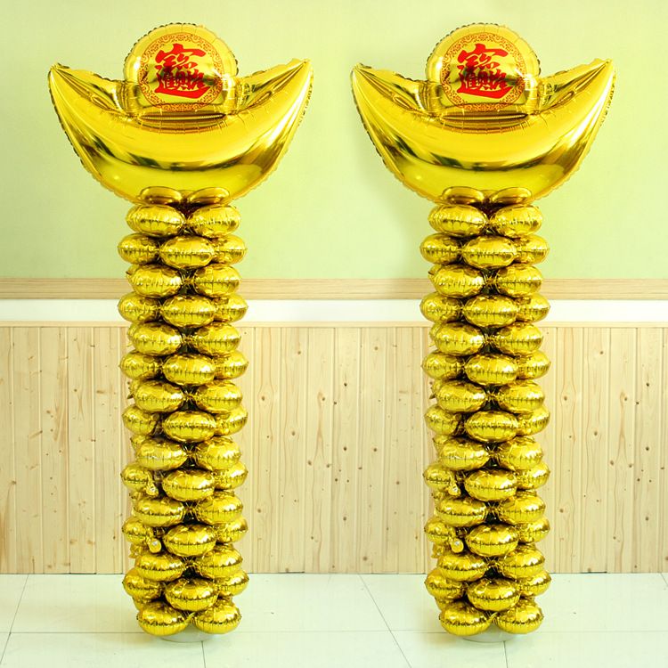 Golden Lucky Money Bag Balloon Column Stand - 1.8m Tall Decorative Event Prop For Grand Openings, Festivals & Celebrations_voghion.com