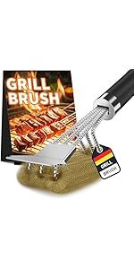 Brosse de nettoyage en acier inoxydable avec grattoir et manche isolé thermiquement pour grilles et plaques de cuisson de barbecue_voghion.com