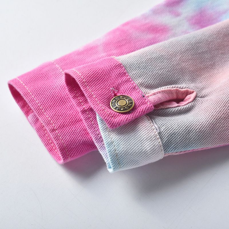 Ropa para niños, ropa infantil, nueva primavera 2024, chaqueta vaquera tie-dye, top corto roto para niños y niñas_voghion.com